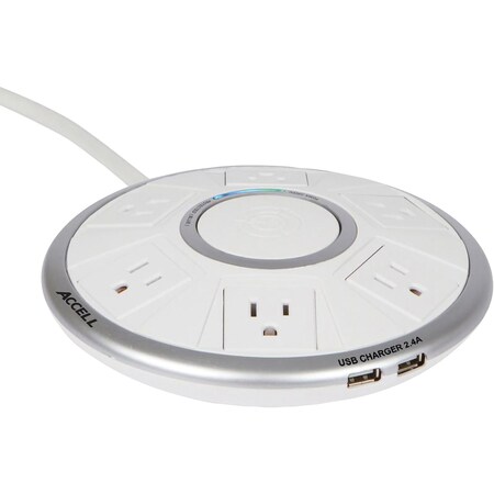 Accell Air 6-Outlet Power Center w/Surge Protector and Charging (White) D080B-031K